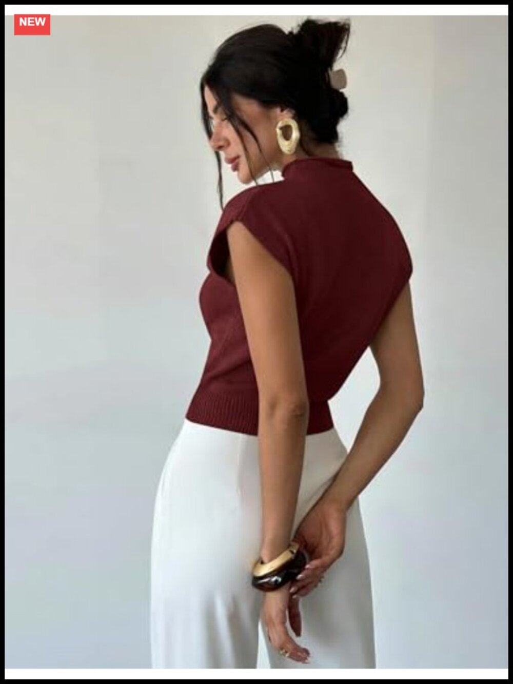 Wool Blend Mock Neck Sleeveless Sweater Pullover Women's Knit Summer Top - Picture 2 of 5